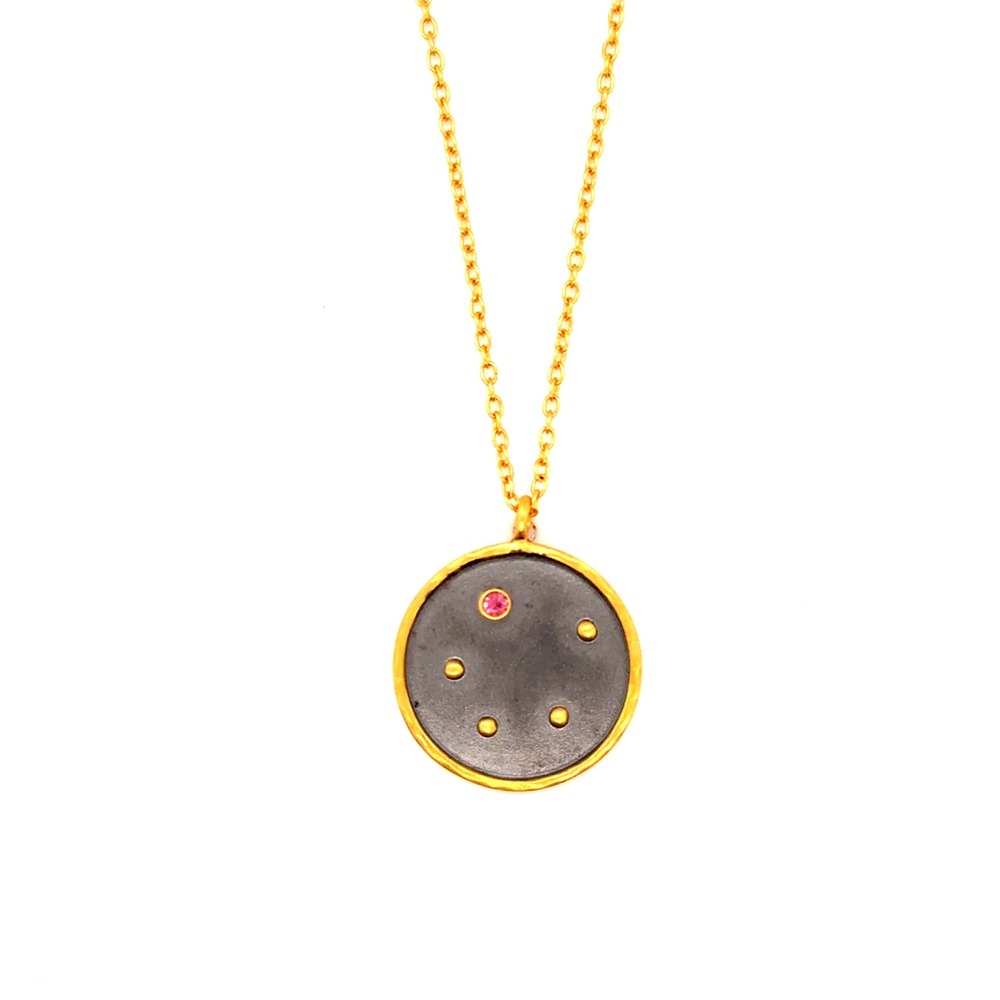 Satya Jewelry Libra Constellation Pendant Necklace Gold Pink Stone 18 Inch